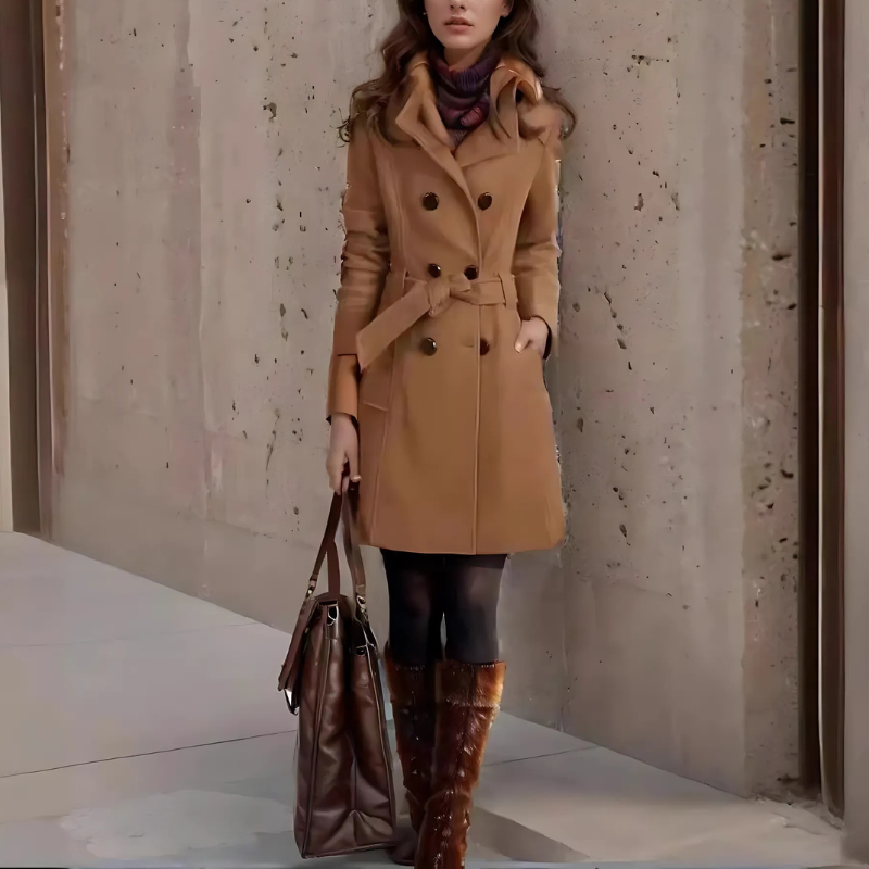 Élance | Trench Coat Femme Tailored Fit à Double Boutonnage – Mi-cuisse – Coton Mélangé