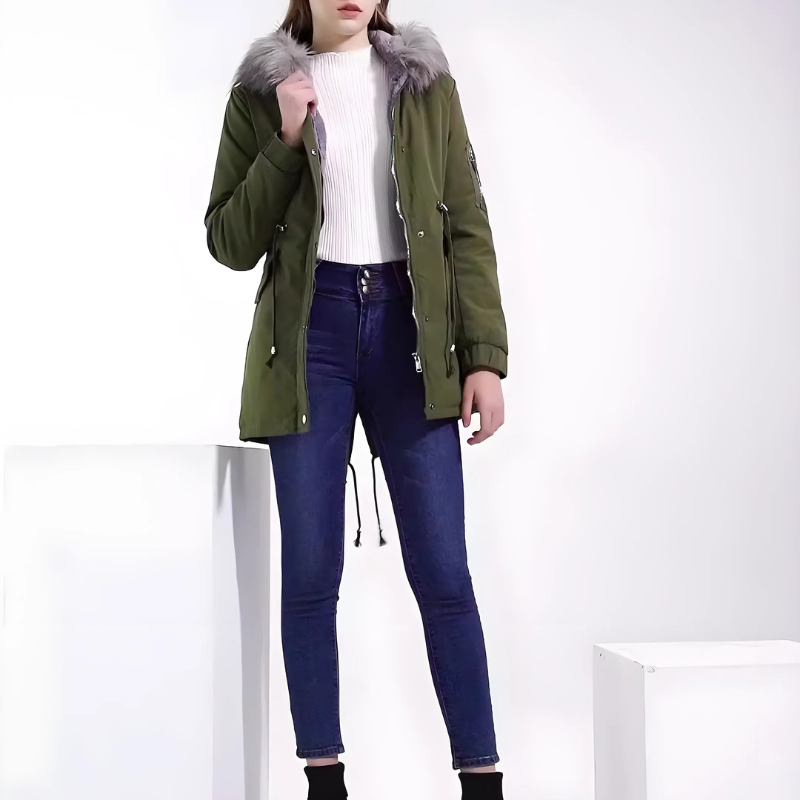 Evangéline | Veste Parka Imperméable et Doublée avec Taille Ajustable et Capuche à Fourrure