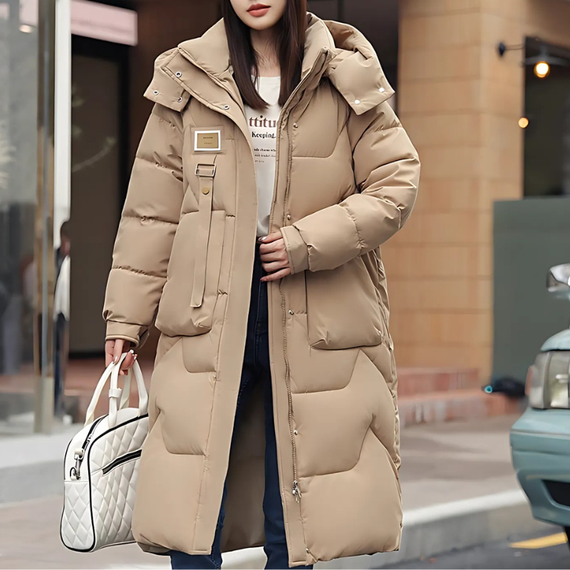 Félicine - Long Winter Trench Coat Femme Oversized, Matelassé et Isolé avec Capuche et Col Montant