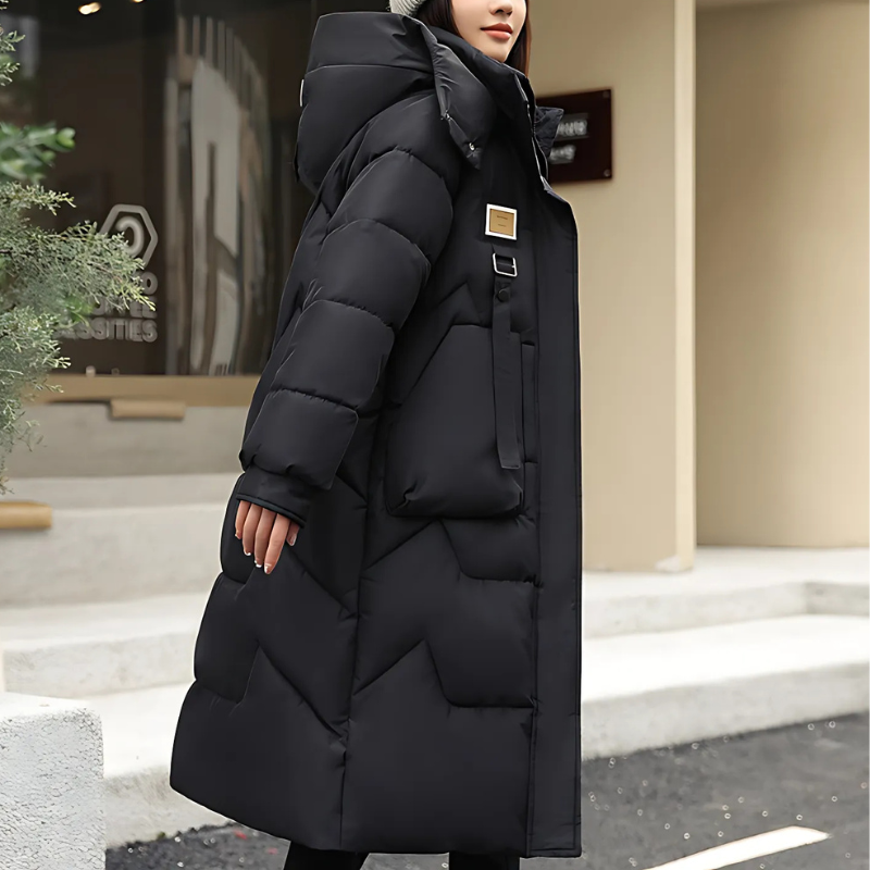 Félicine - Long Winter Trench Coat Femme Oversized, Matelassé et Isolé avec Capuche et Col Montant