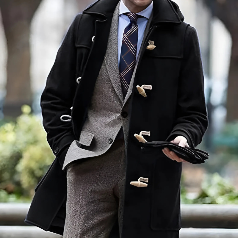 Blake | Trench Coat Homme, Mi-Long, Regular Fit avec Capuche et Fermeture à Brandebourgs