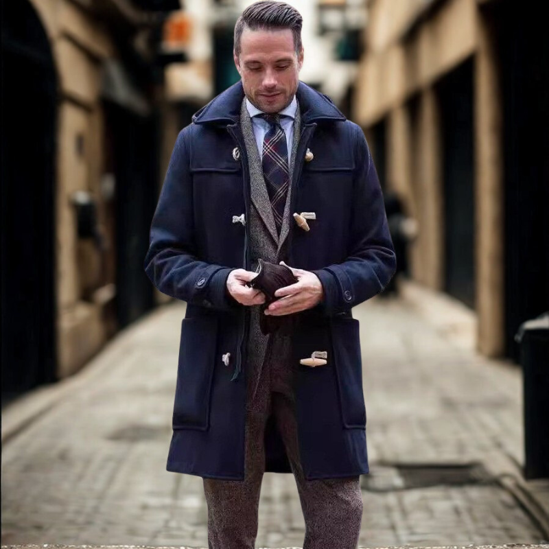 Blake | Trench Coat Homme, Mi-Long, Regular Fit avec Capuche et Fermeture à Brandebourgs
