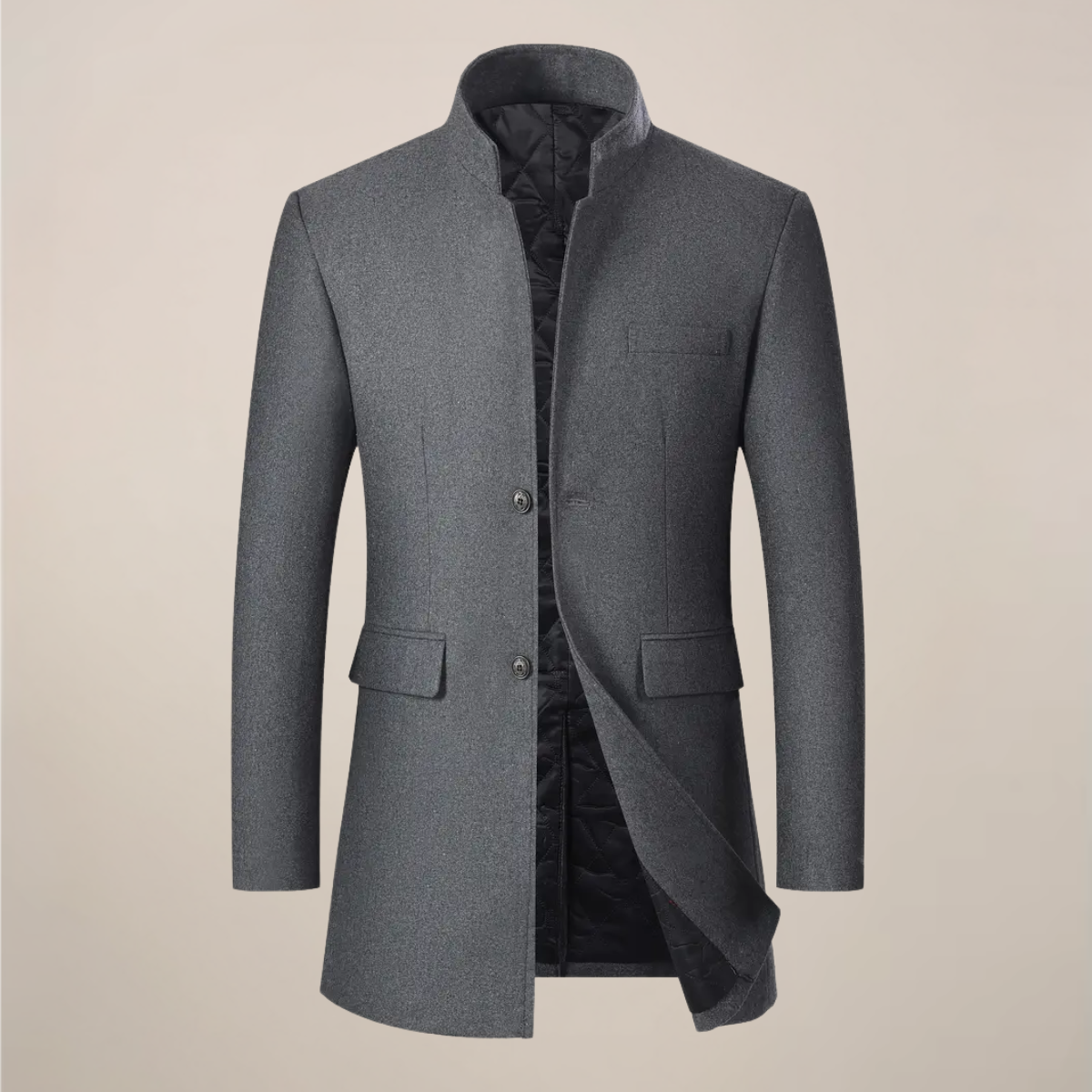 Manteau Long Homme Slim Fit | Manteau d’Hiver avec Col Montant & Fermeture Boutonnée