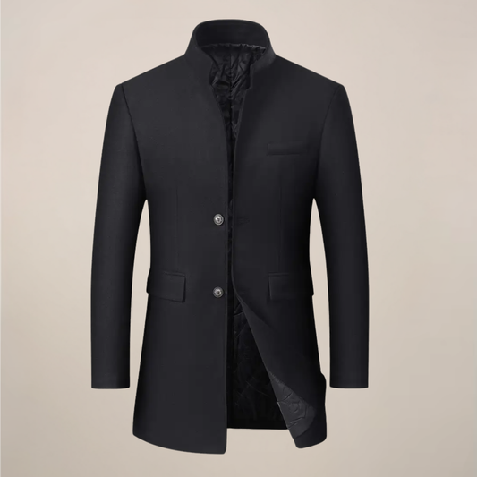 Manteau Long Homme Slim Fit | Manteau d’Hiver avec Col Montant & Fermeture Boutonnée