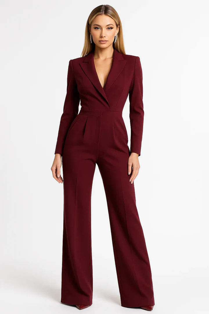 Combinaison Blazer Femme avec Col V & Pantalon Wide-Leg | Élégance pour Bureau et Soirée