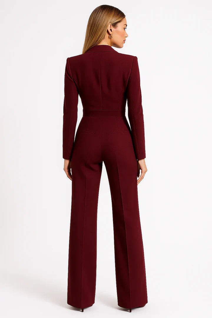 Combinaison Blazer Femme avec Col V & Pantalon Wide-Leg | Élégance pour Bureau et Soirée