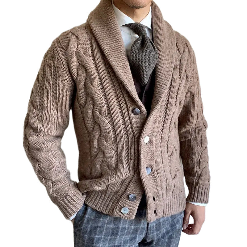 Gilet Homme en Gros Tricot avec Motif Torsadé Élégant et Col Moderne