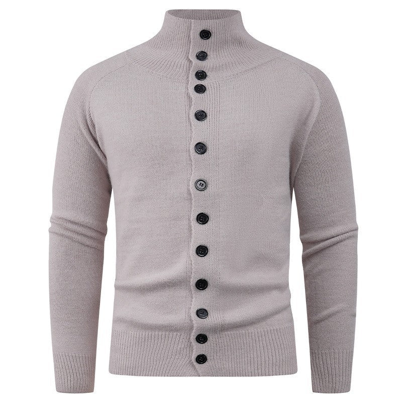 Cardigan Homme en Maille avec Col Montant & Boutonnage Classique