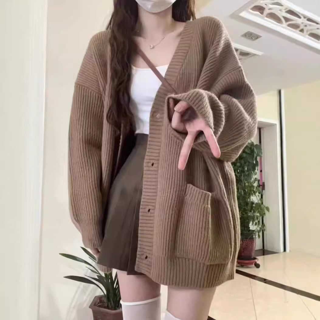 Cardigan Femme en Tricot à Grandes Mailles avec Poches Ouvertes