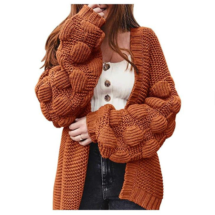 Cardigan Femme Voluminous avec Manches Bouffantes et Coupe Confortable