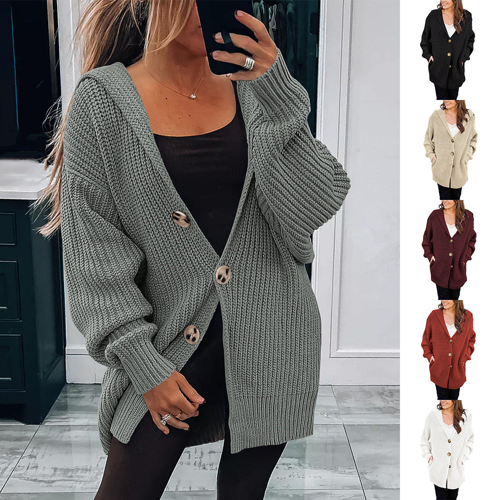 Cardigan Femme Oversize en Gros Tricot avec Boutons en Bois Élégants