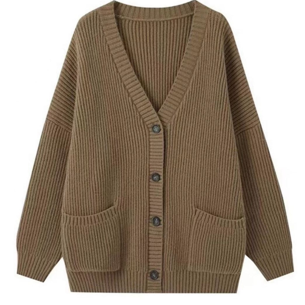 Cardigan Femme en Tricot à Grandes Mailles avec Poches Ouvertes