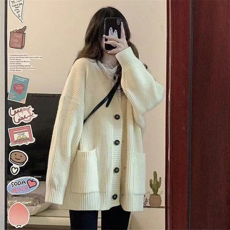 Cardigan Femme en Tricot à Grandes Mailles avec Poches Ouvertes