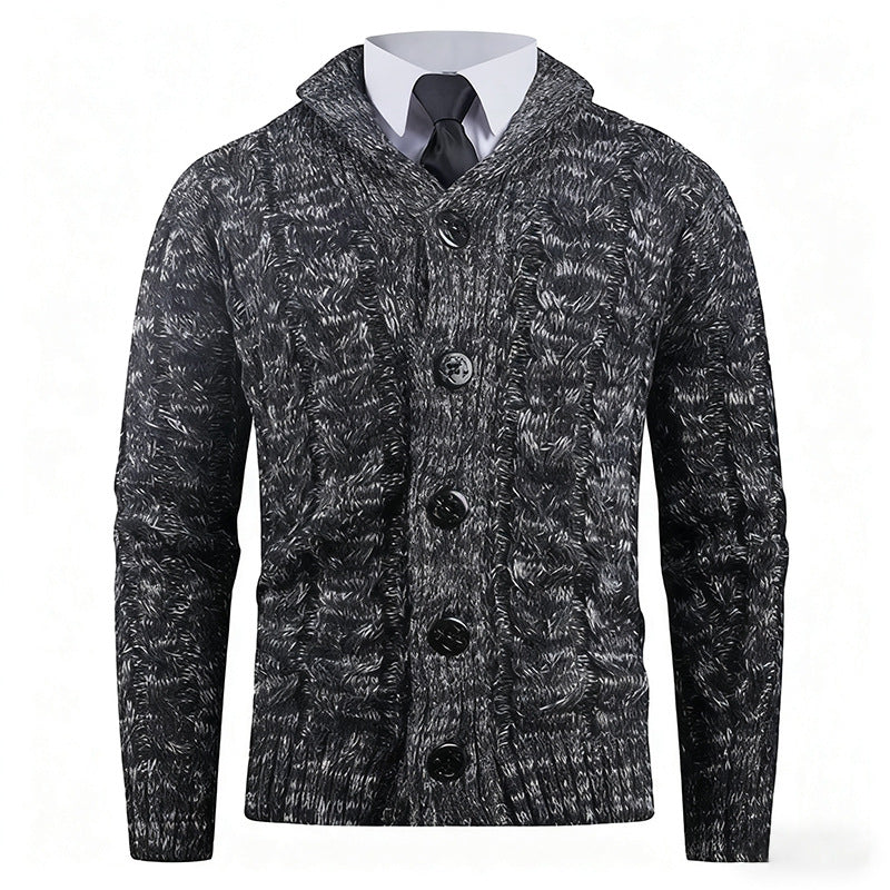 Cardigan Homme en Maille Torsadée avec Col Châle Élégant