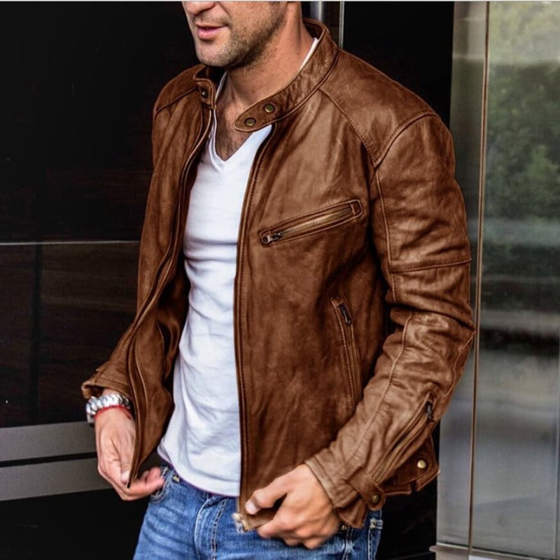 Samuel | Veste Homme Aspect Cuir à Fermeture Zippée, Style Biker Ajusté