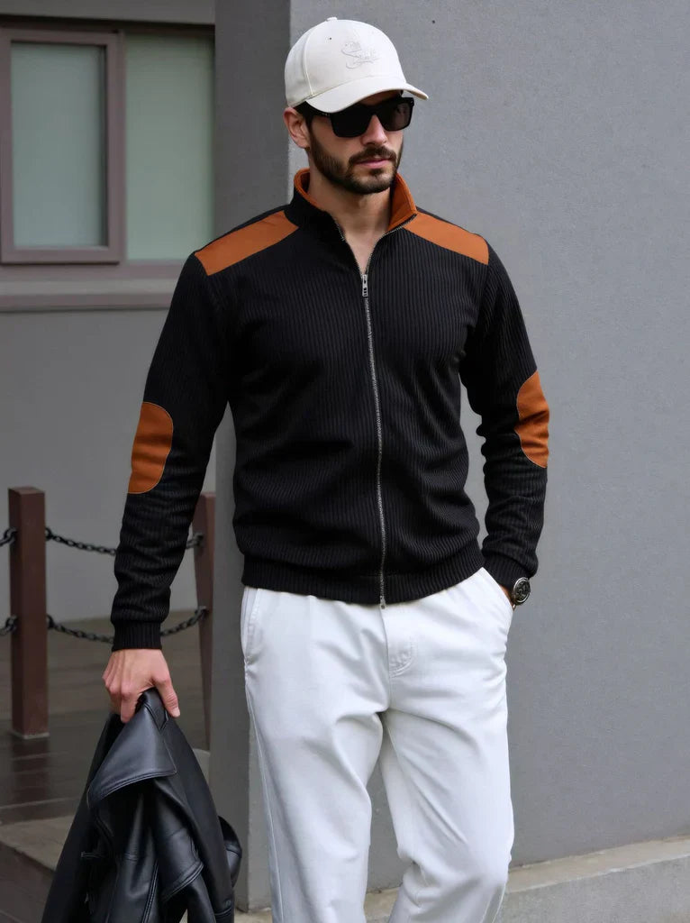Owen | Cardigan Homme Zippé Tricoté avec Patches Épaules et Coudes