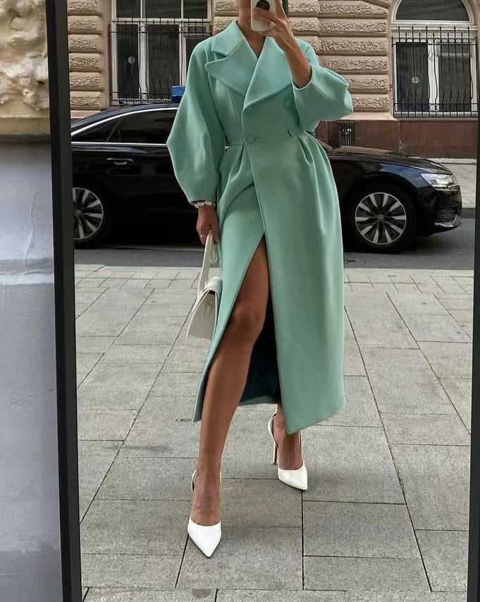 Lalie | Manteau Femme Long Élégant à Double Boutonnage et Col Revers
