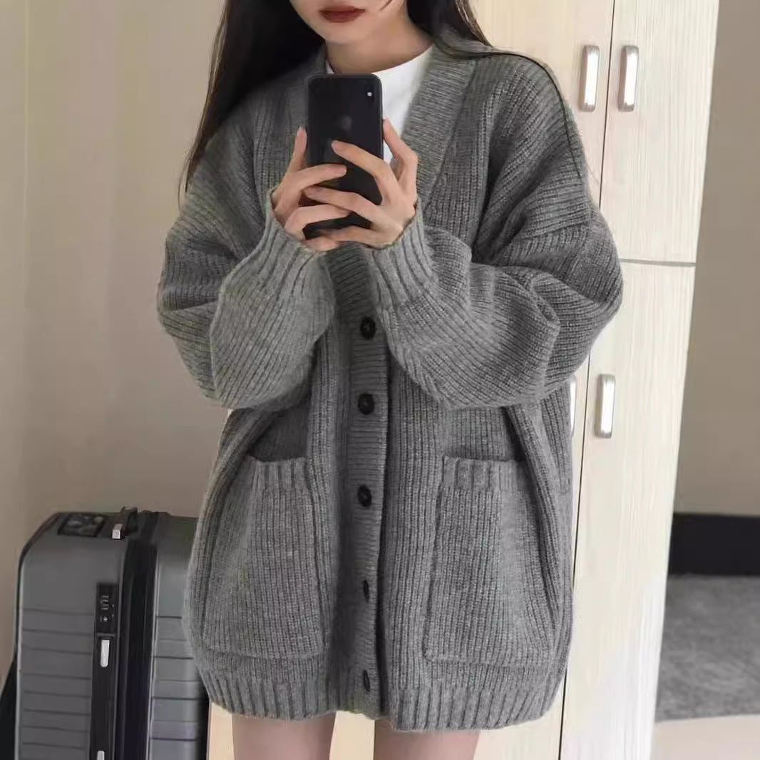 Cardigan Femme en Tricot à Grandes Mailles avec Poches Ouvertes