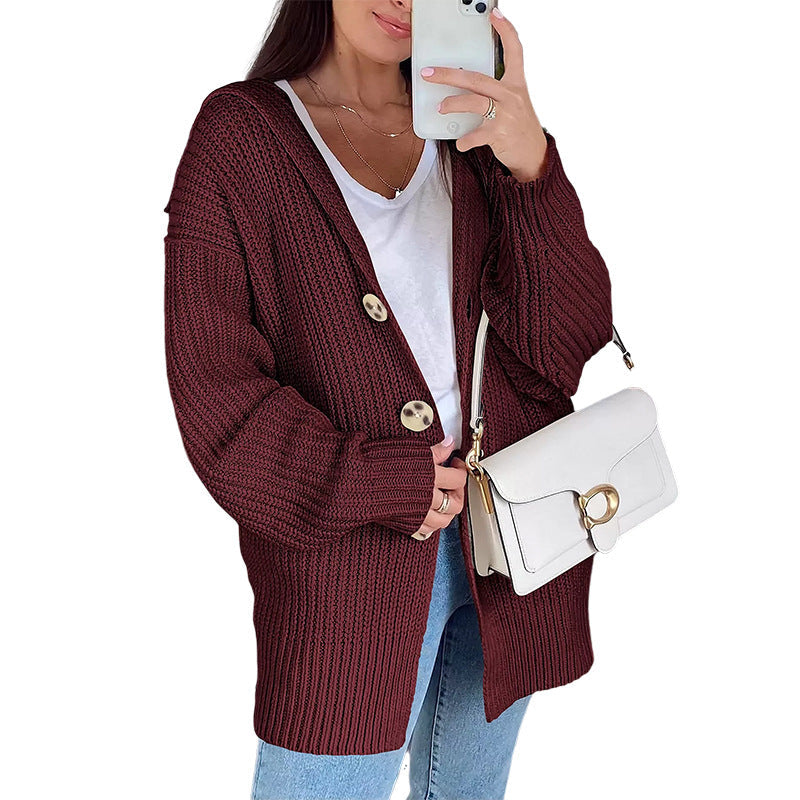 Cardigan Femme Oversize en Gros Tricot avec Boutons en Bois Élégants