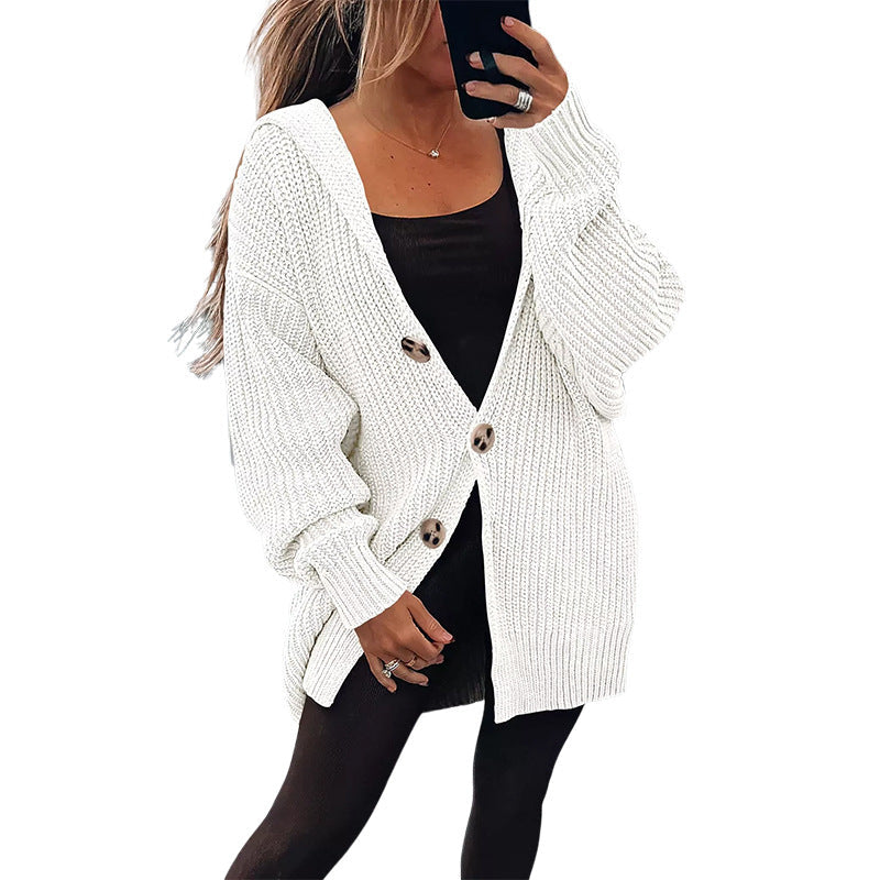 Cardigan Femme Oversize en Gros Tricot avec Boutons en Bois Élégants