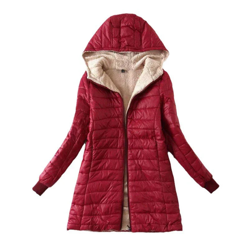 Colombe | Veste Femme Puffer, Capuche et Doublure Plush, Coupe Regular, Mi-Longue