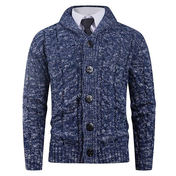 Cardigan Homme en Maille Torsadée avec Col Châle Élégant