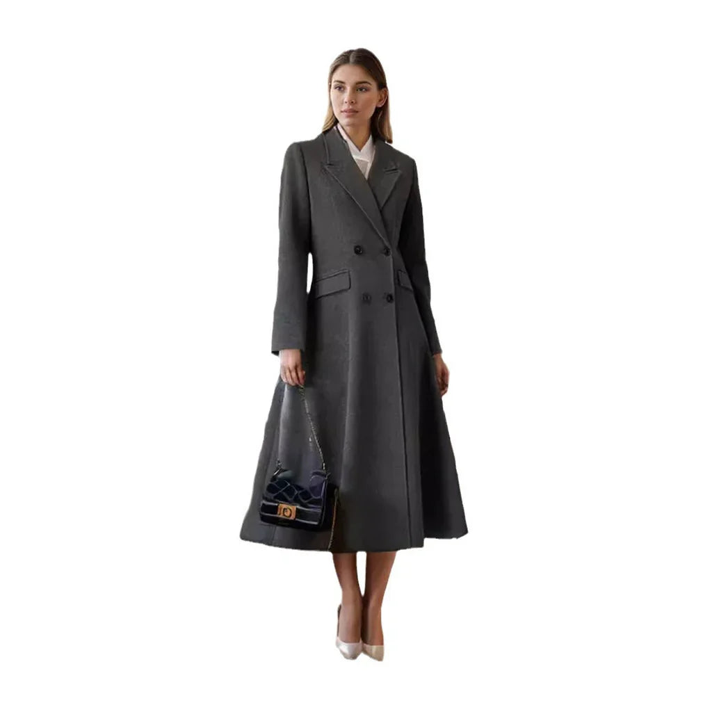 Émeline | Manteau Femme Long Tailored Fit en Mélange de Laine avec Boutons Double Rang et Col Classique