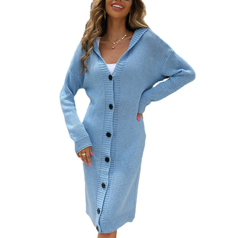 Cardigan Femme en Gros Tricot avec Capuche et Boutons Élégants