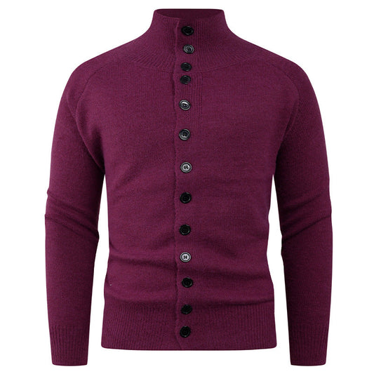 Cardigan Homme en Maille avec Col Montant & Boutonnage Classique
