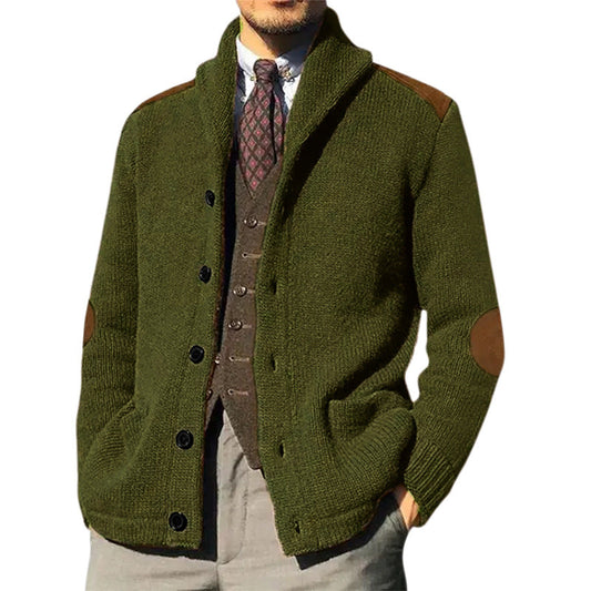 Cardigan Homme Élégant avec Col Châle Classique et Détails Raffinés