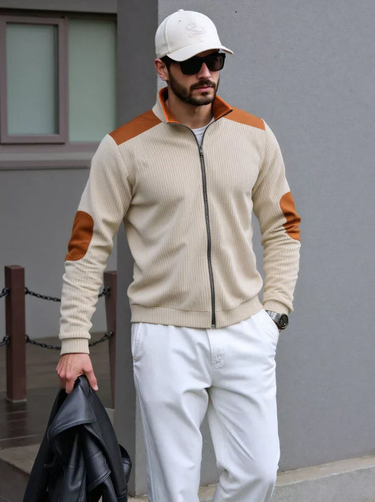 Owen | Cardigan Homme Zippé Tricoté avec Patches Épaules et Coudes
