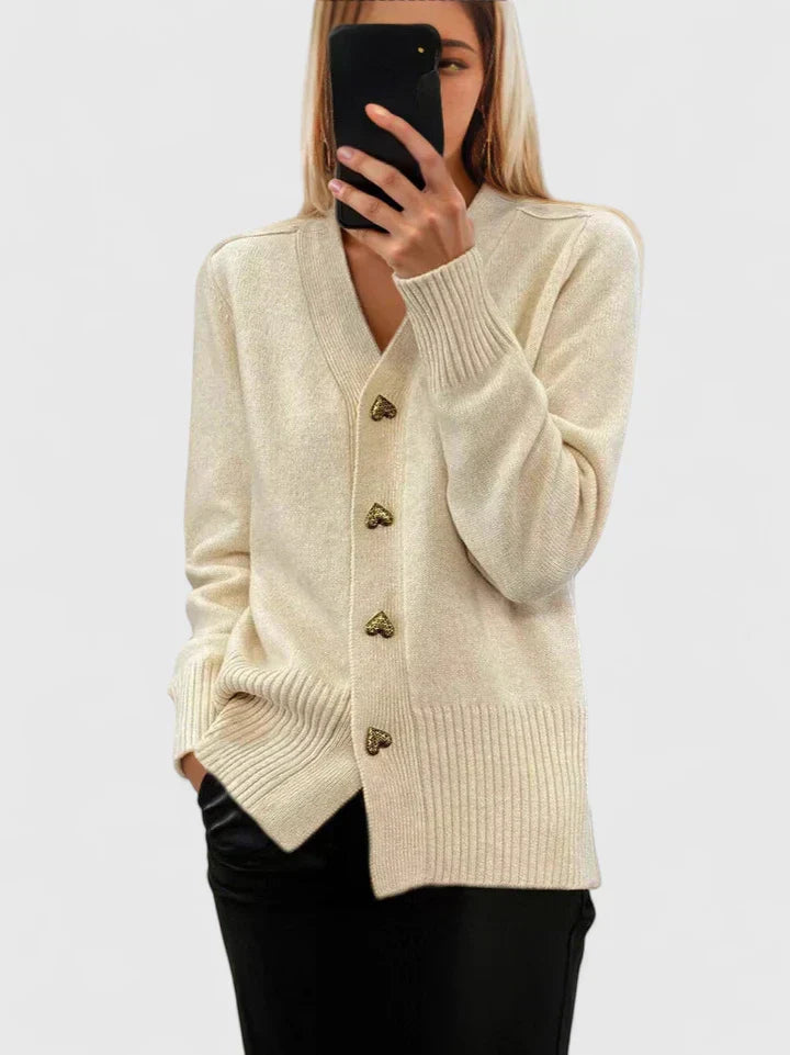 Cardigan Femme à Boutons Cœur Élégants