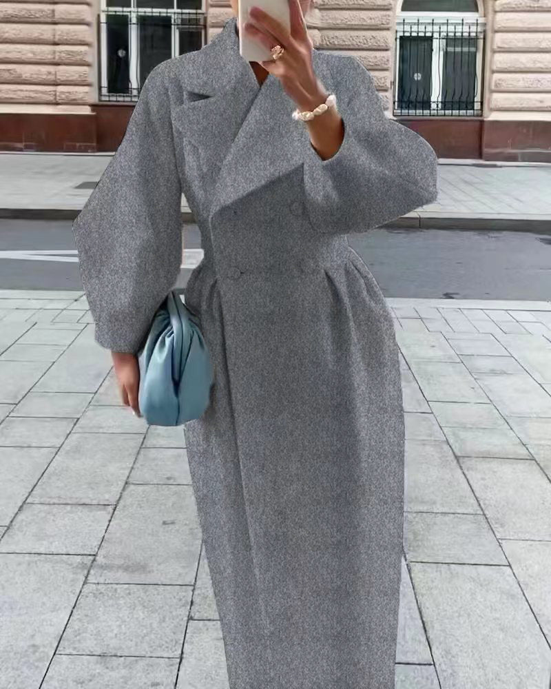 Lalie | Manteau Femme Long Élégant à Double Boutonnage et Col Revers