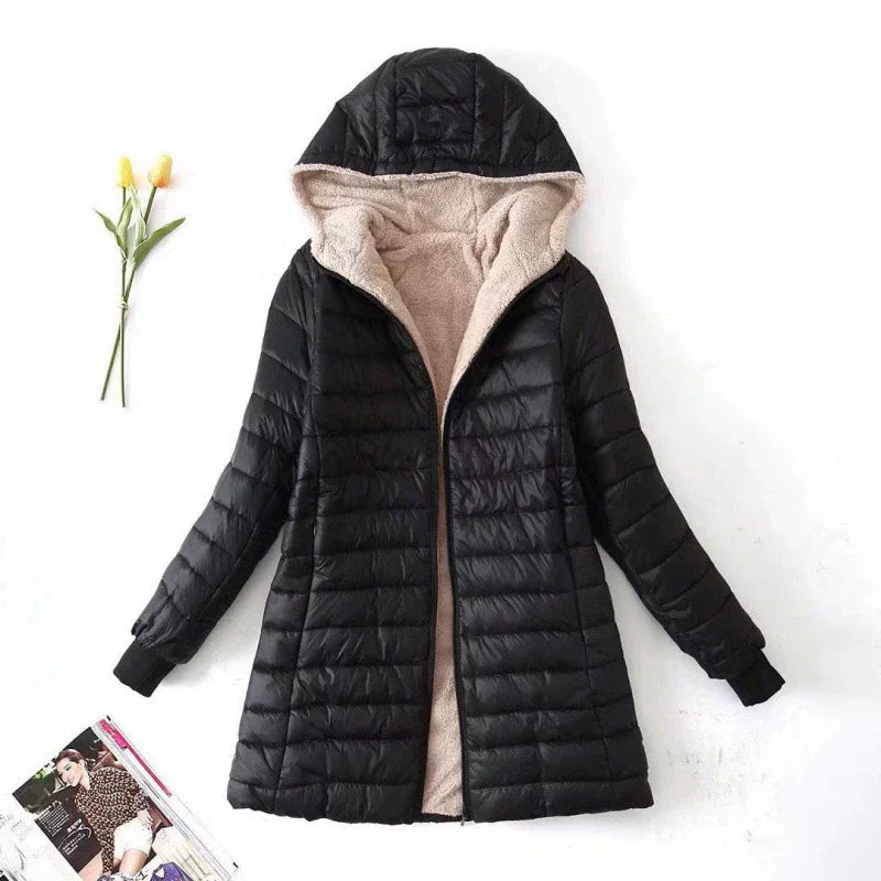 Colombe | Veste Femme Puffer, Capuche et Doublure Plush, Coupe Regular, Mi-Longue