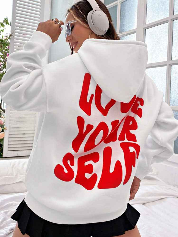 Aurélise | Hoodie Femme Oversize avec Capuche, Poches Kangourou et Imprimé “Love Yourself”