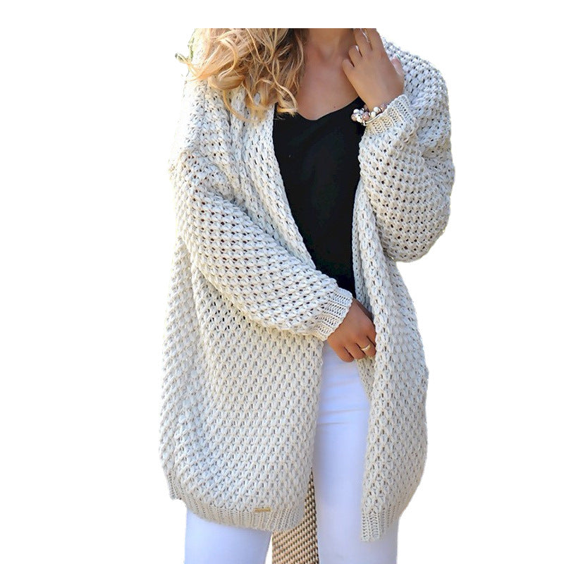 Cardigan Femme en Gros Tricot avec Structure Ajourée et Coupe Décontractée