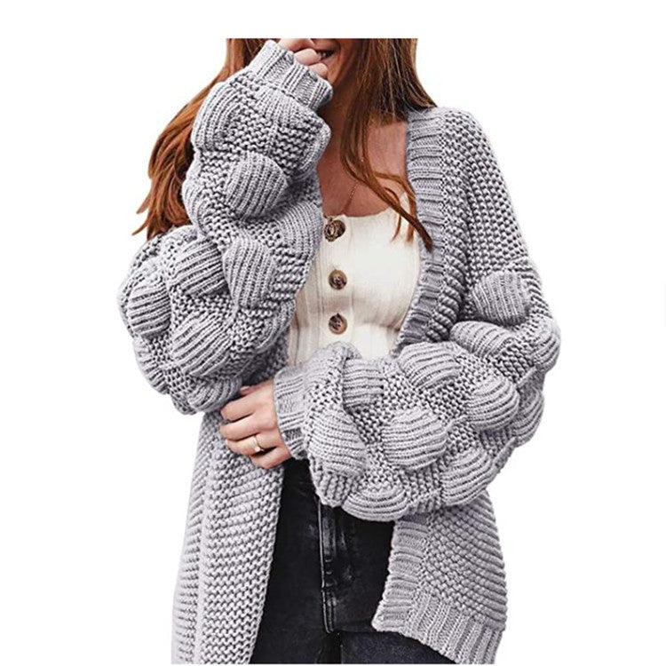 Cardigan Femme Voluminous avec Manches Bouffantes et Coupe Confortable