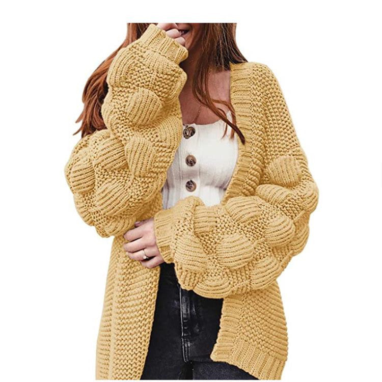 Cardigan Femme Voluminous avec Manches Bouffantes et Coupe Confortable
