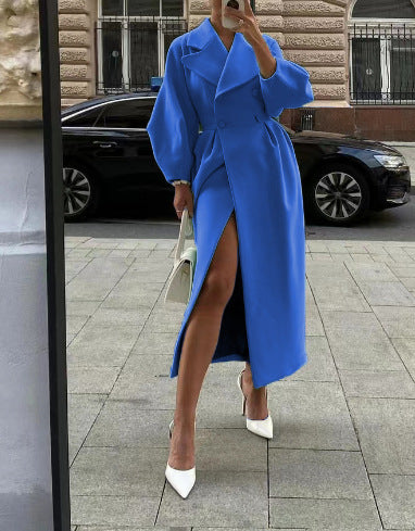 Lalie | Manteau Femme Long Élégant à Double Boutonnage et Col Revers
