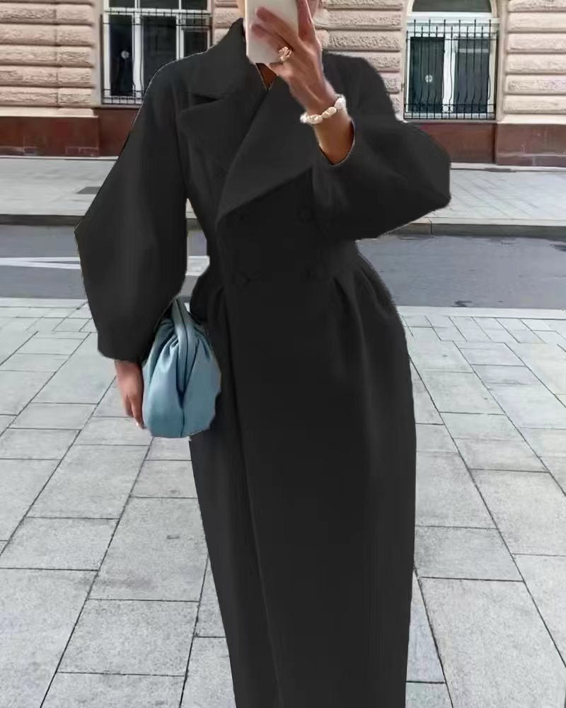 Lalie | Manteau Femme Long Élégant à Double Boutonnage et Col Revers