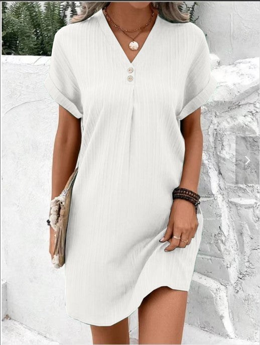 Robe d’été fluide à col V – Simplicité, confort & élégance naturelle