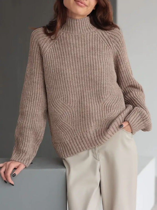 Corentine | Pull Femme Col Roulé, Loose Fit en Maille avec Manches Raglan et Structure Côtelée