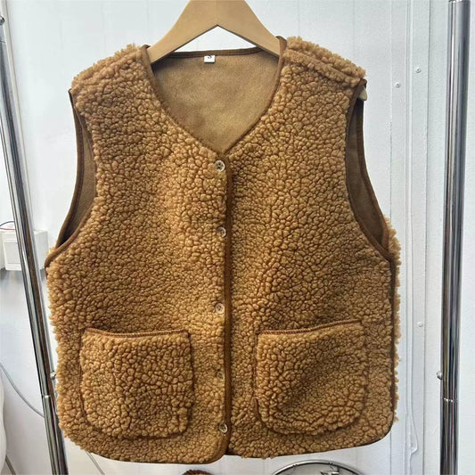 Clémentine | Gilet Femme Douillet, Relaxed Fit avec Col V et Poches