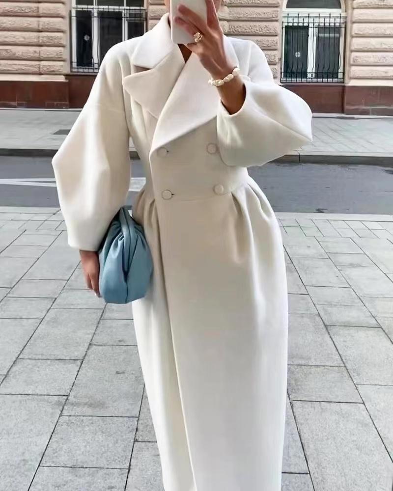 Lalie | Manteau Femme Long Élégant à Double Boutonnage et Col Revers
