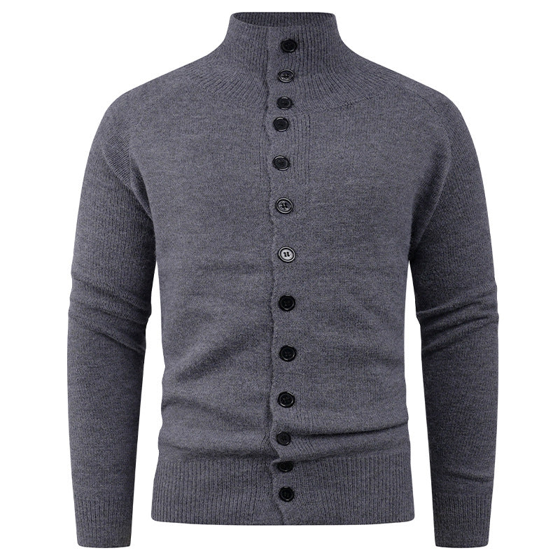Cardigan Homme en Maille avec Col Montant & Boutonnage Classique