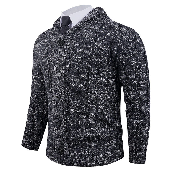 Cardigan Homme en Maille Torsadée avec Col Châle Élégant