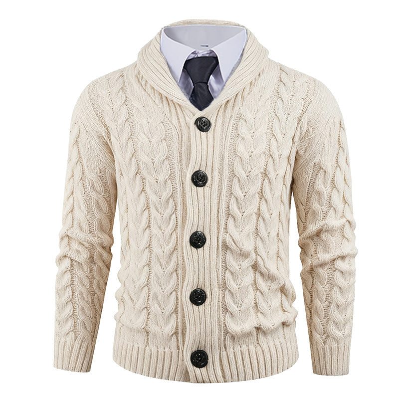 Cardigan Homme en Maille Torsadée avec Col Châle Élégant