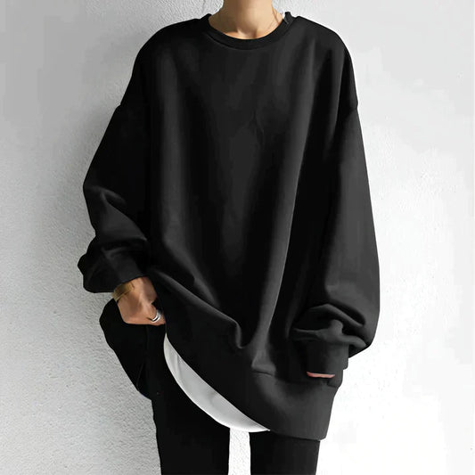 Nieves | Sweatshirt Femme Oversize Uni à Col Rond Confortable et Tendance
