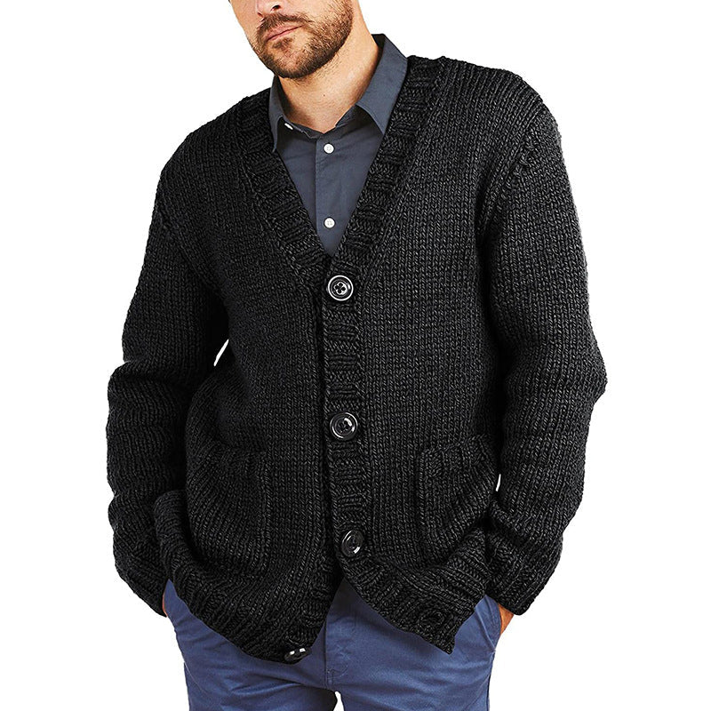 Gilet Homme en Gros Tricot avec Col V Classique et Poches Pratiques