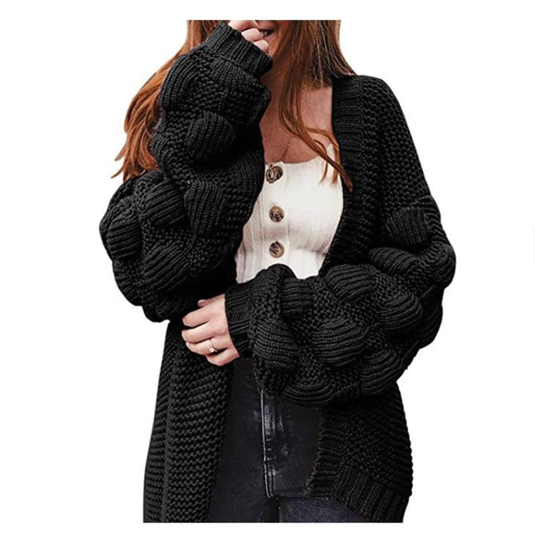 Cardigan Femme Voluminous avec Manches Bouffantes et Coupe Confortable